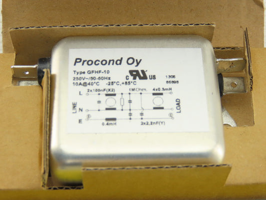 Procond Oy GFHF-10 Chassis Mount RFI Filter 250V 50/60Hz 10A