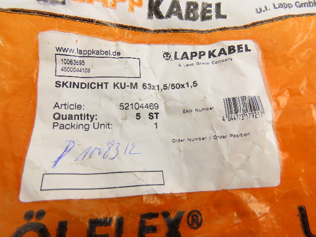 Lapp Kabel Skindicht 63x1.5/50x1.5 Internal External Thread Lock Nut Lot Of 5