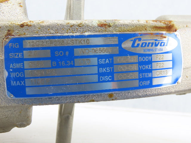 Conval STK-10 2" Socket Weld Stainless Steel Globe Valve 1100°F