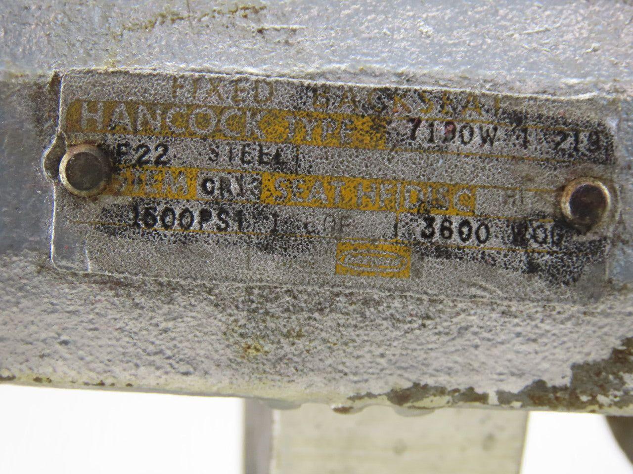 Hancock 7130W 2" Socket Weld Forged Steel Globe Valve 90° 3600 WOG