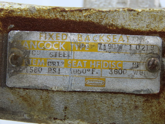 Hancock 7190W 2" Socket Weld Forged Steel Globe Valve 90° 3600 WOG