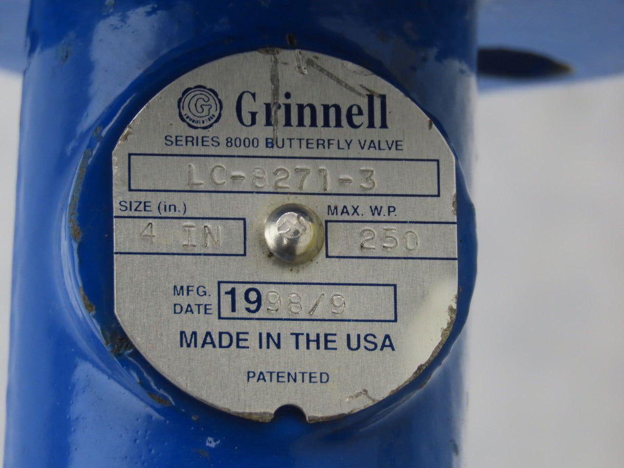 Grinnell LC-8271-3 4" Lug Mount Wafer Butterfly Valve 250PSI
