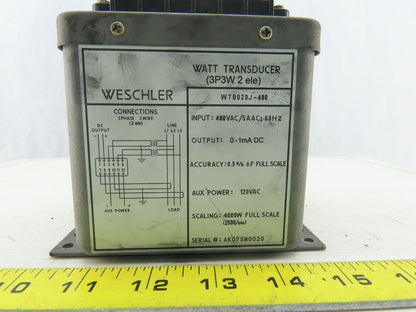 Weschler WTB020J-480 Watt Transducer Input 480V/5A Ac Output 0-1mA DC