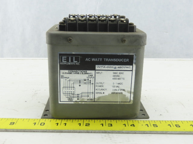 EIL WTB020J-480AC Watt Transducer Input 480V/5A Ac Output 0-1mA DC