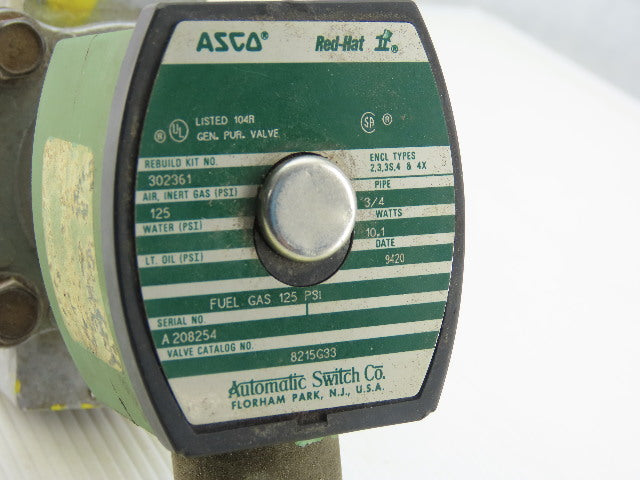 ASCO 8215G33 Solenoid Valve 3/4" NPT