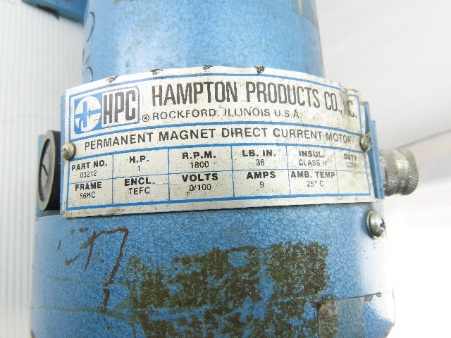 Hampton Products 03212 Permanent Magnet 1Hp DC Motor 1800RPM 0/100V