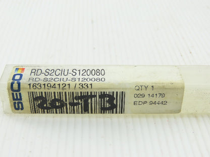 Seco S120080 7.30mm 2 Straight Flute Coolant Fed Carbide Drill 10mm Shank