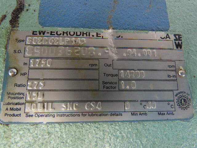 Sew Eurodrive S82R62LP143 1Hp 180VDC Gear Motor W/Brake 273:1 Ratio