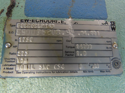 Sew Eurodrive S82R62LP143 1Hp 180VDC Gear Motor W/Brake 273:1 Ratio
