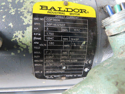 SEW-EURODRIVE S72LP145 3Hp 180VDC Gear Motor W/Brake 71.32:1 Ratio BaldorCDP3604
