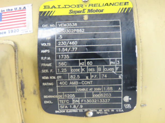 Hub City 0220-60096 1/2Hp Gear Motor 5:1 Ratio W/ Baldor VEM358 230/460V