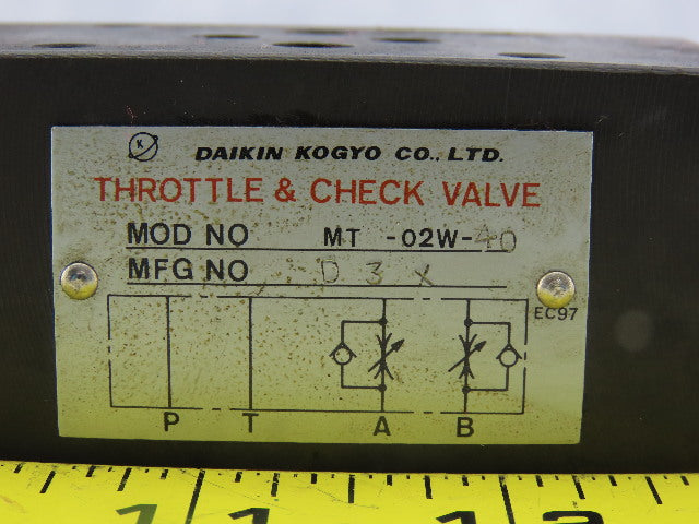 Daikin MT-02W-40 Hydraulic Throttle & Check Valve Flow Control