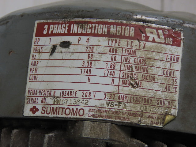 Sumitmo In Line Gear Box Speed Reducer 50:1 Ratio 34.8rpm 208-230/460V