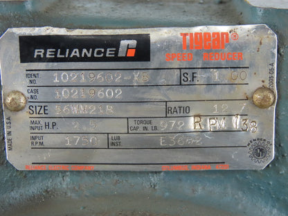 Reliance 10219602-XB Gearbox Speed Reducer 12.7:1 Ratio 56WM21B 2.5 HP