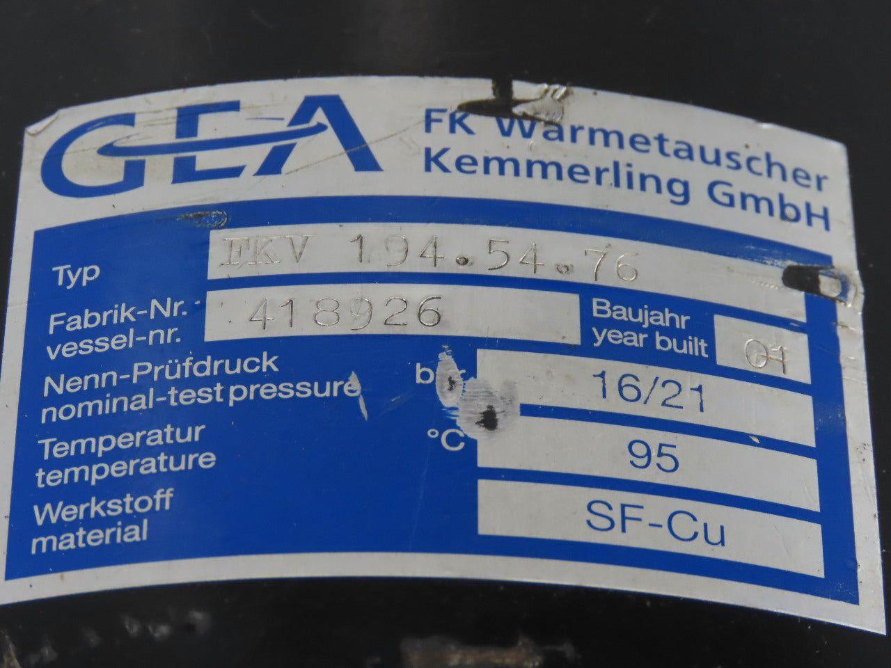 CEA FK Waermetauscher FKV-194.54.76 Shell & Tube Heat Exchanger 7"x34 16/21 Bar