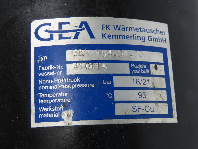 CEA FK Waermetauscher FKV-194.54.76 Shell & Tube Heat Exchanger 7"x34 16/21 Bar