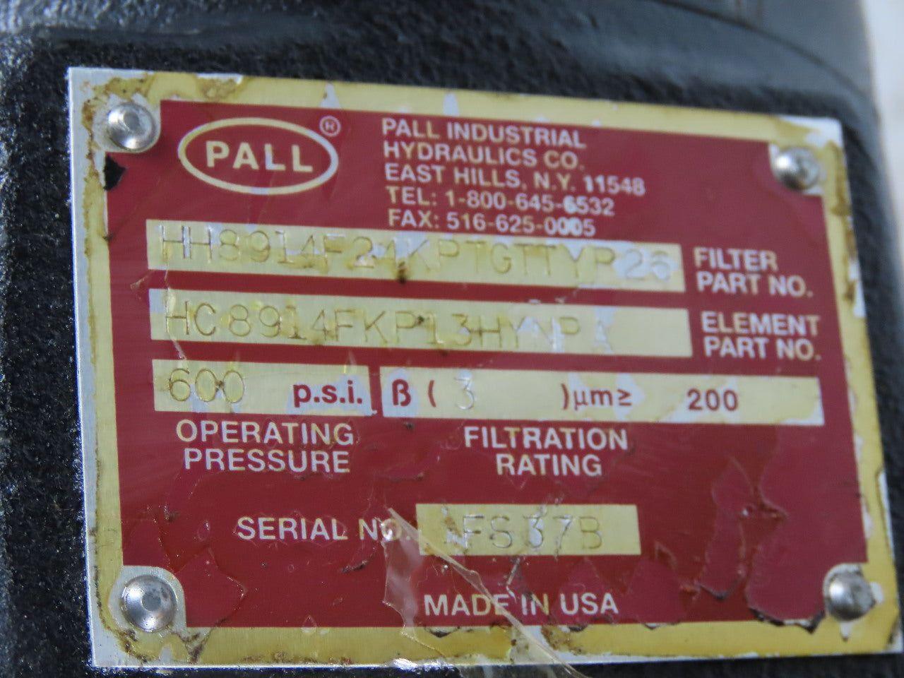 PALL HH8914F24KPTGTTYR26 Hydraulic Filter Housing Cartridge Assembly  600PSI Max