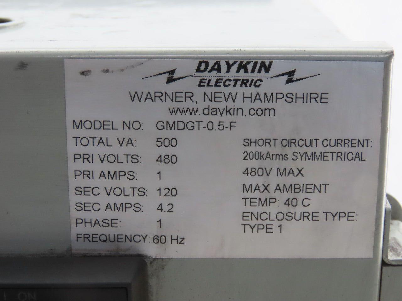 Daykin GMDGT-0.5-F Transformer Disconnect Pri 480V Sec 120V 500 VA 1Ph