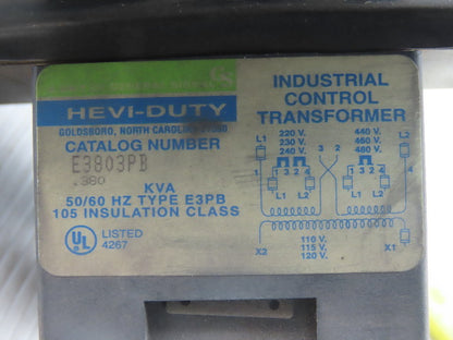 Hevi-Duty E3803PB .380 Kva Control Transformer 220-480V Pri 120V Sec