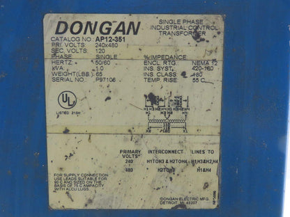 Dongan AP12-351 1KVA General Purpose Transformer 240x480HV 120LV