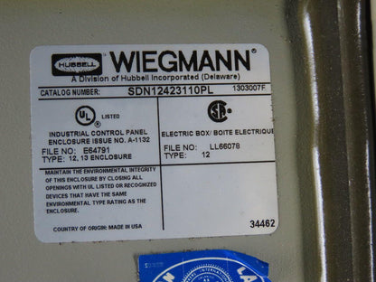 Wiegmann SDN12423110PL Wall Mount Electrical Enclosure 42x31x10" W/Back Plate