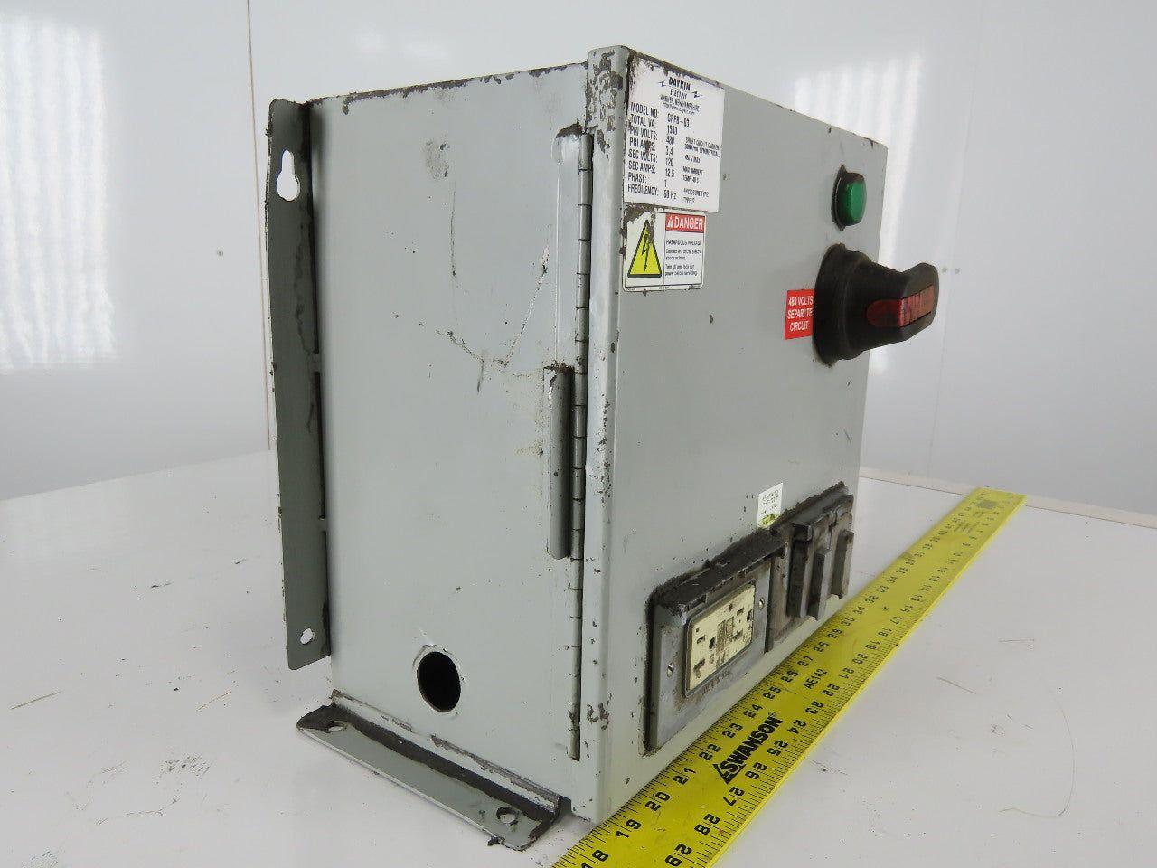 Daykin GPFB-03 Enclosed Transformer Disconnect 1500VA 480V Pri 120V Sec 1PH