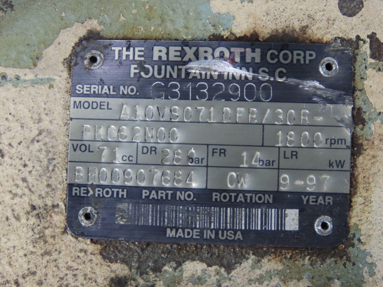 Rexroth BH00907684 A10VS071DFR/30R-PKC62N00 Axial Piston Variable Hydraulic Pump