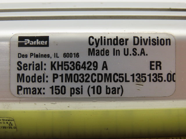 Parker P1M032CDMC5L135135.00 Pneumatic Air Cylinder 35mm Bore 135mm Stroke