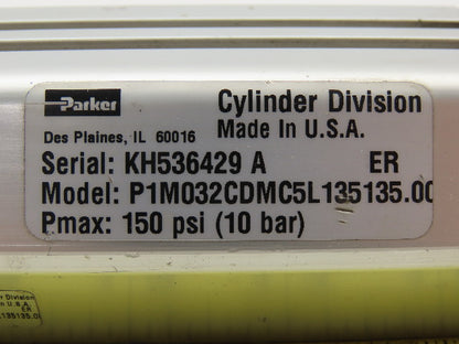 Parker P1M032CDMC5L135135.00 Pneumatic Air Cylinder 35mm Bore 135mm Stroke