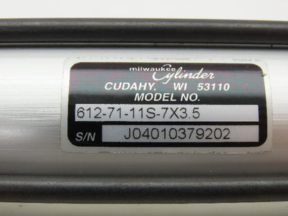 Milwaukee Cylinder 612-71-11S-7x3.5 Pneumatic Cylinder 1-1/2" Stroke 3-1/2" Bore