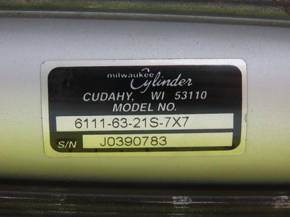 Milwaukee Cylinder 6111-63-21S-7x7 Pneumatic Air Cylinder 7" Stroke 2" Bore