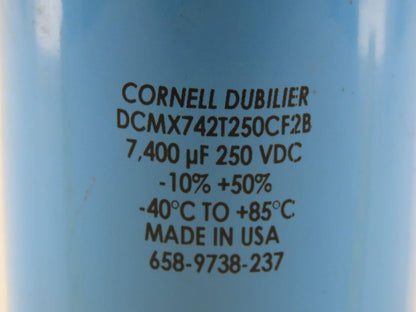 Cornell Dubilier DCMX74T250CF28 7,400uF 250VDC -10% +50% Capacitor