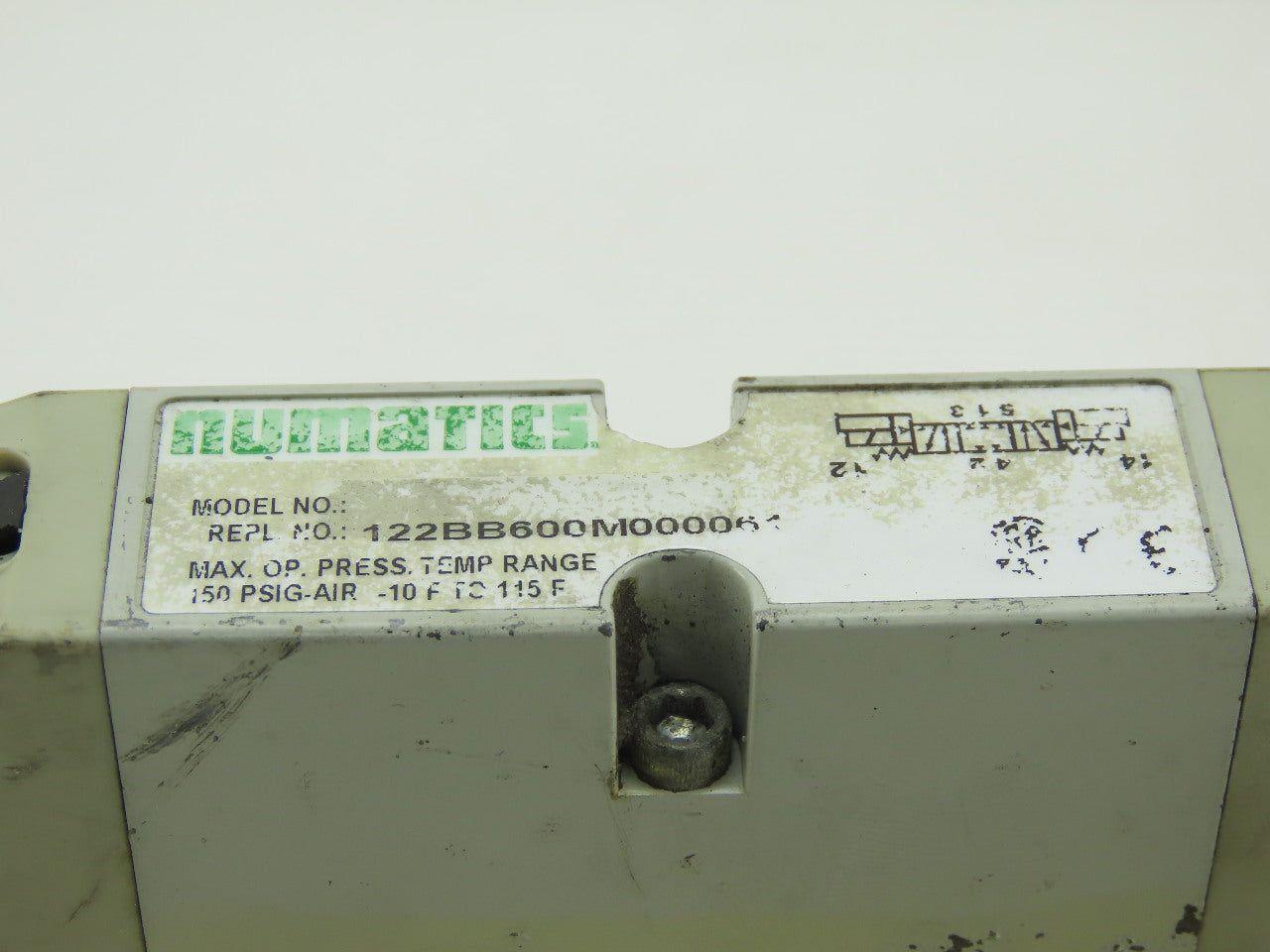 Numatics 122BB600M000061 Solenoid Air Valve 24vdc Coil W/Manifold Block