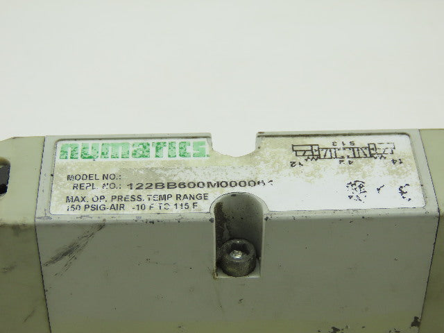 Numatics 122BB600M000061 Solenoid Air Valve 24vdc Coil W/Manifold Block
