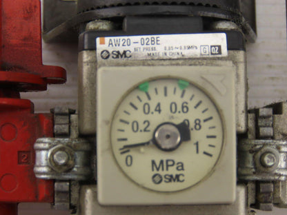 SMC AW2002BE Pneumatic Filter Regulator Lockout Valve Pressure & Switch Assembly