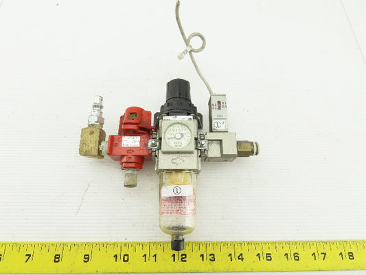 SMC AW2002BE Pneumatic Filter Regulator Lockout Valve Pressure & Switch Assembly