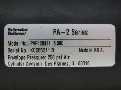 Schrader Bellows PAF128821 5.5500 Pneumatic Air Cylinder 5" Bore 5-1/2" Stroke
