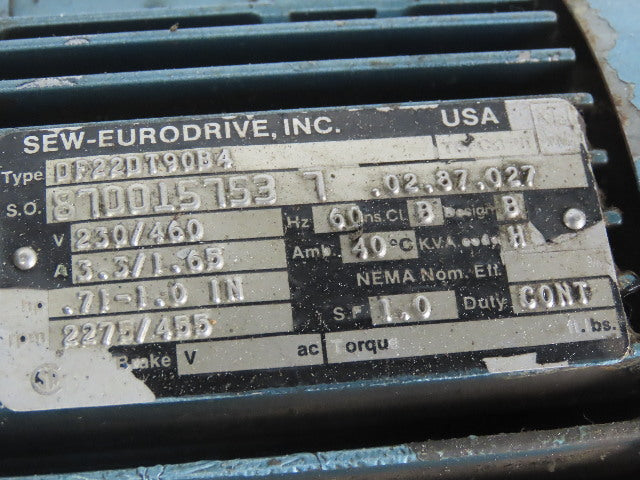 SEW-EURODRIVE Gearmotor W/Variable Speed Drive 22.92:1 Ratio 230/460V 3Ph