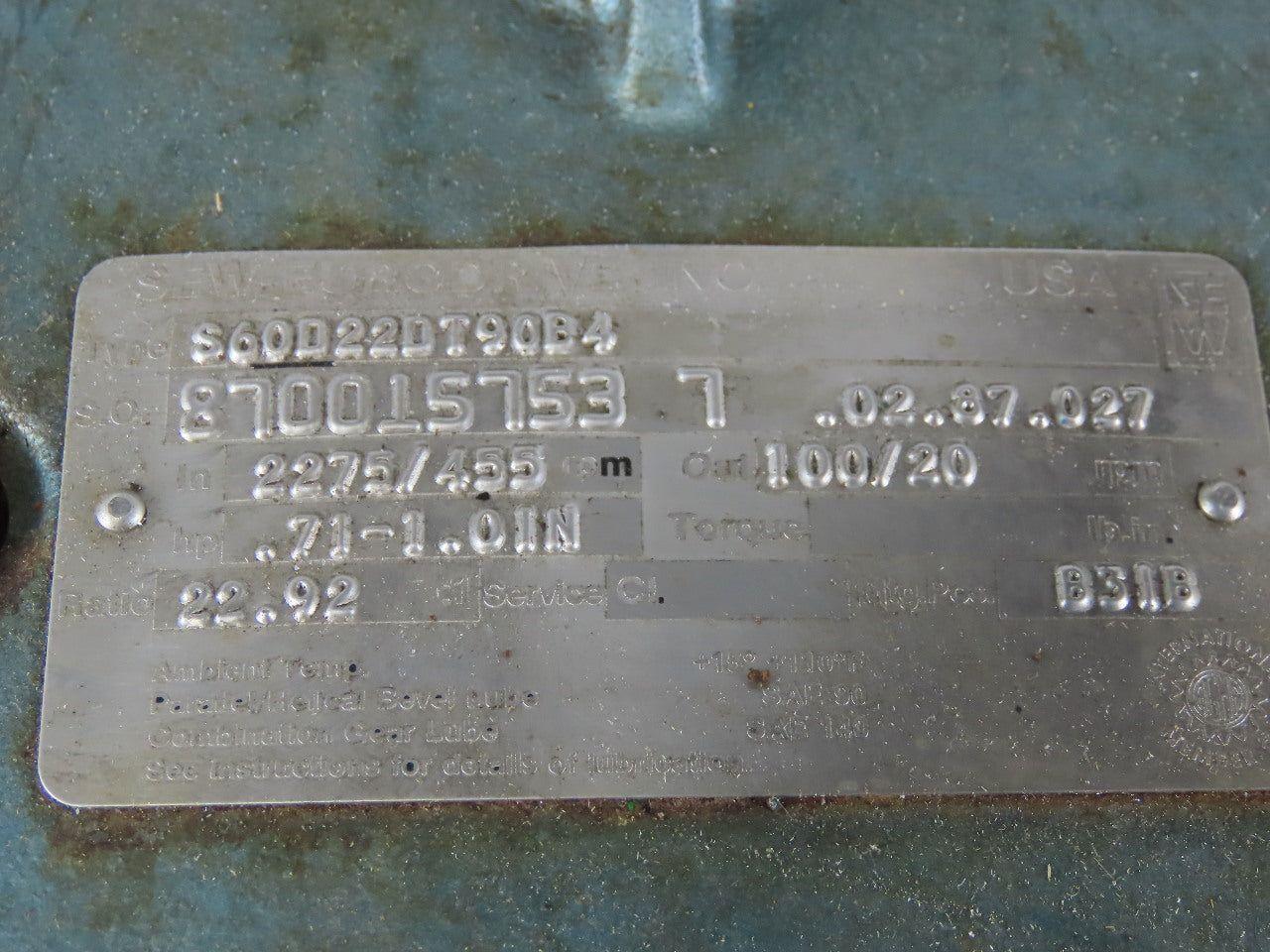 SEW-EURODRIVE Gearmotor W/Variable Speed Drive 22.92:1 Ratio 230/460V 3Ph