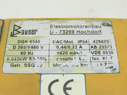Bauser DGK 6550 Gearmotor 265/Y460V 3Ph 12mm Shaft