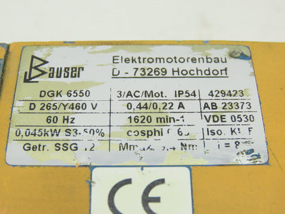 Bauser DGK 6550 Gearmotor 265/Y460V 3Ph 12mm Shaft