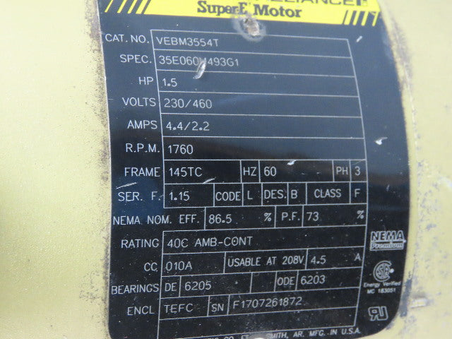 Dodge 26Q25L14 Gear Motor 25:1 W/Baldor VEBM3554T Electric Motor & Sterns Brake