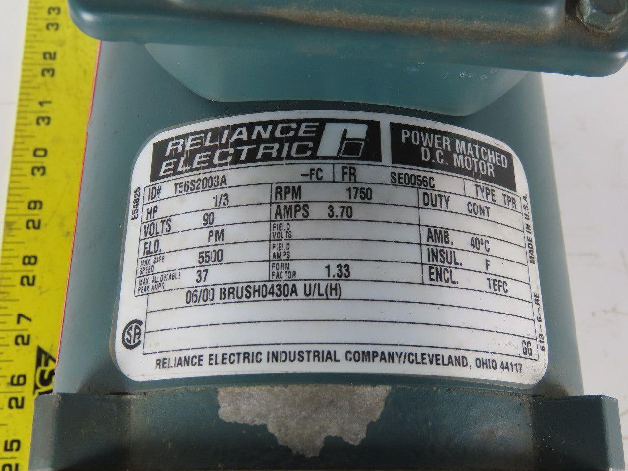 Reliance Electric T56S2003A 90V DC Gear Motor 20:1 Reducer 88rpm 1/3Hp 56C