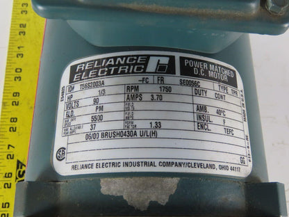 Reliance Electric T56S2003A 90V DC Gear Motor 20:1 Reducer 88rpm 1/3Hp 56C