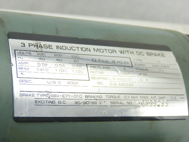 0.1Kw 3 Phase 4 Pole Induction Motor W/SBV-E71-01 DC Brake