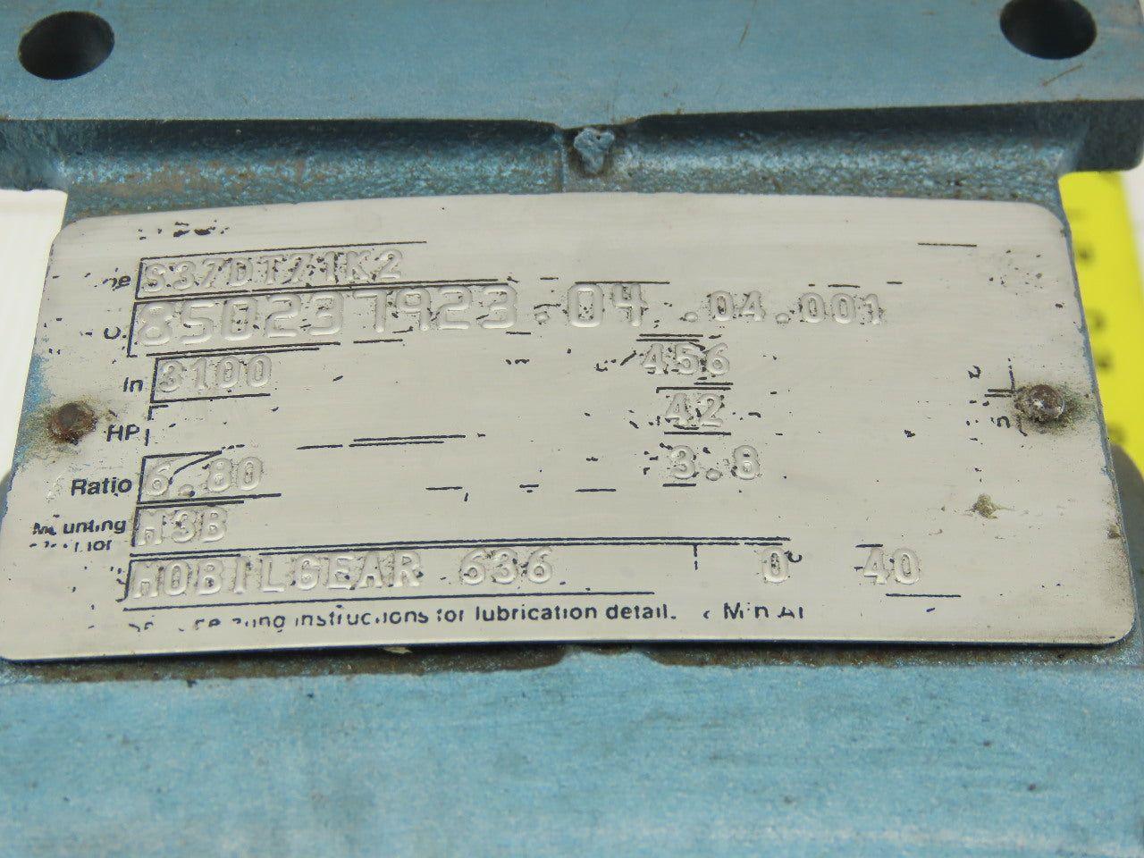 SEW-EURODRIVE S37DT71K2 Gear Motor 1/3HP 6.80:1 Ratio 230YY/460Y 3Ph
