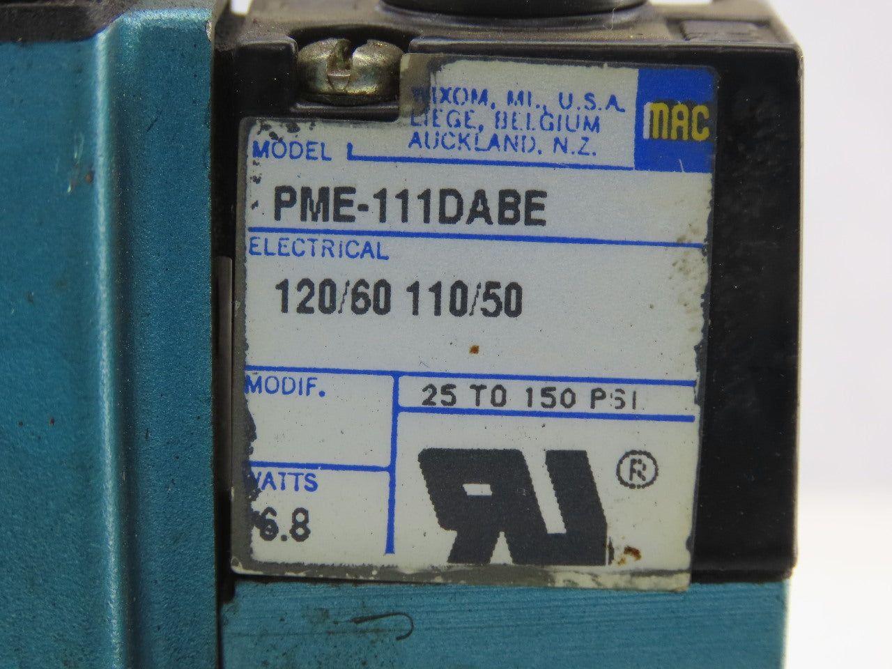 MAC 6211C-518-PM-111DA Pneumatic Air Solenoid Valve W/PME-111DABE 120V Coil