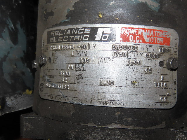 Reliance Type TPR 1HP Motor 180VDC 1750/3500RPM W/5PY59J109 Tachometer Generator