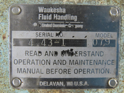 Waukesha Fluid Handling Model 079 Gear Box Speed Reducer 4.43:1 Ratio 79