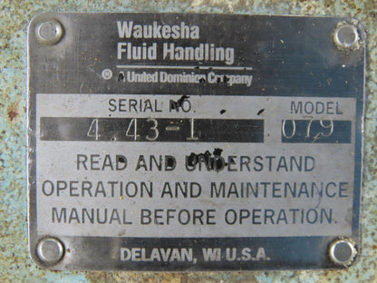 Waukesha Fluid Handling Model 079 Gear Box Speed Reducer 4.43:1 Ratio 79